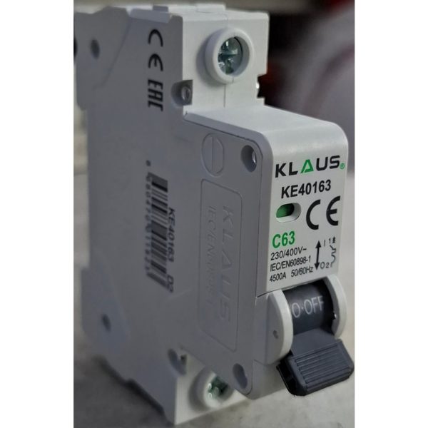 Автоматический выключатель KLAUS KE40163 C63 1P 63A 4.5kA (DIN)